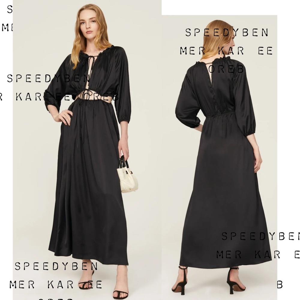 Area Stars Black Satin Cutout Maxi Dress Small